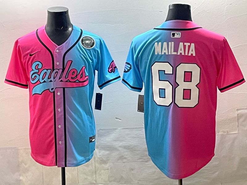 Men 2025 Philadelphia Eagles 68 Mailata Blue pink Nike Limited NFL Jersey style 09